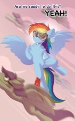 absurd_res blue_body blue_feathers blue_fur english_text equid equine eyewear feathered_wings feathers female feral friendship_is_magic fur genitals goggles group hasbro hi_res kebchach keetch10 mammal my_little_pony pegasus pussy rainbow_dash_(mlp) text wings