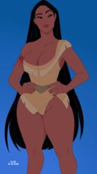 1girls 2023 big_ass big_breasts big_butt black_hair clothed clothing dark-skinned_female dark_skin disney disney_princess fully_clothed fully_clothed_female long_hair pocahontas pocahontas_(character) rx120 smirk smug thick_thighs