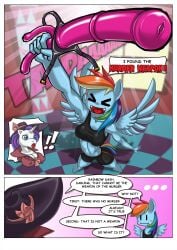 absurd_res anthro anthrofied blue_body breasts comic dialogue dildo do!_games english_text equid equine female friendship_is_magic hasbro hi_res horn mammal my_little_pony rainbow_dash_(mlp) rarity_(mlp) sex_toy smooth_skin strapon text unicorn white_body