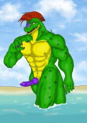 1boy 2022 abs alligator alligatorid animal_penis anthro athletic athletic_anthro athletic_male boner claws cloaca cloacal_penis dripping_water erect_penis erection facepaint finger_claws five_nights_at_freddy's five_nights_at_freddy's:_security_breach genital_slit green_skin knotted_penis male male_nipples male_only mohawk_(hairstyle) montgomery_gator_(fnaf) muscles muscular_male navel nude nude_male pecs penis red_eyes red_hair reptile_penis scales scalie_humanoid sea solo steel_wool_studios theaftonsystem water yellow_countershading