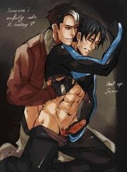 abs adoptive_siblings against_wall anal anal_sex bara batcest batman_(series) bottomless dc dc_comics dialogue dick_grayson eager_bottom from_behind fucked_from_behind gay gay_sex horny jason_todd jaydick jerking_off kneeling male male/male male_only male_penetrated male_penetrating male_penetrating_male masturbating_while_penetrated nightwing red_hood_(dc) technical_incest touching_nipples yaoi