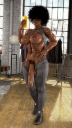 1futa 3d abs afro areolae balls breasts cock dark-skinned_futanari dark_skin erect_nipples eyes_covered flaccid futa_only futanari gym holding_object holding_phone huge_cock hung_futanari jade_(theboobedone) muscles muscular muscular_futanari nipple_piercing nipples nude oc original_character penis penis_out selfie simple_background solo solo_futa theboobedone vein veins veiny_penis voluptuous