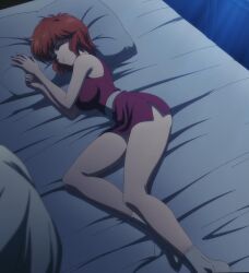 ass bastard!! breasts closed_eyes clothing hips large_breasts legs medium_hair red_clothing red_hair screencap shounen_jump sleeping tia_noto_yoko