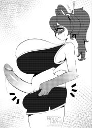 1futa anthro big_breasts big_penis bnuy_mimi breasts clothed clothing embarrassed furry futa_only futanari greyscale halftone huge_breasts huge_cock meme monochrome panda penis penis_out rilao_(pandarilao) side_view solo tight_pants tight_pants_(meme)