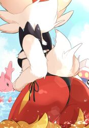 1girls 2d ambiguous_gender anthro bikini bunny_ears bunny_girl bunny_tail cinderace corsola female_cinderace fur furry furry_only inkay nintendo pokemon pokemon_(species) prrrrrrmine water white_fur