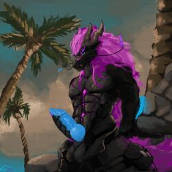 absurd_res anthro dragon eastern_dragon erection genitals hi_res knot male male/male outside penis raijin_(vekyn) smile smirk solo tagme vekyn