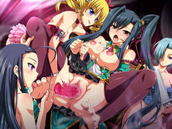 4girls :p ahoge barefoot black_hair blonde_hair blue_eyes blue_hair bound_wrists breasts brown_eyes censored choker cleavage cuffs dildo drill_hair enema enema_syringe feet female femdom femsub foot_lick group_sex hair_over_one_eye hair_ribbon handcuffs harem kakouen_myousai_(koihime) kakouton_genjou kan'u_unchou_(koihime) koihime†_(series) koihime_musou licking lolita_channel long_hair mosaic mosaic_censoring multiple_girls nipples no_bra no_panties open_mouth panties penetration pink_eyes ponytail purple_eyes pussy ribbon short_hair sousou_moutoku_(koihime) syringe tears thighhighs tied_hair toe_sucking toes tongue twintails underwear vaginal_penetration very_long_hair yuri