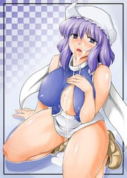 cum cum_drip hat hips lavender_hair letty_whiterock misasagi_tasuku plump purple_eyes short_hair touhou