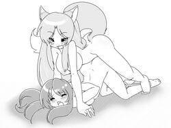 animal_ear bondage breasts copyright_request female fox_ear fox_tail large_breasts monochrome multiple_girls nipples nude sex spazzykoneko tail yuri