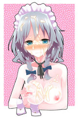 braid breasts cum cum_on_body cum_on_breasts cum_on_upper_body kakei nipples sakuya_izayoi short_hair silver_hair touhou twin_braids