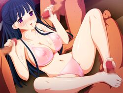 bb blue_hair blush bra breasts censored chikan_senyou_sharyou cum cum_on_arm cum_on_body cum_on_breasts cum_on_face cum_on_neck cum_on_upper_body everyone facial feet footbang footjob frill frills game_cg gangbang group group_sex handjob koiizumi_amane koizumi_amane large_breasts lingerie long_hair nipples open_mouth penis purple_eyes pussy see-through takatou_mizuki train underwear