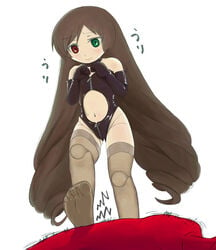 color dominatrix feet femdom footjob footjob_over_clothes footjob_with_footwear footjob_with_legwear heterochromia legwear looking_down rozen_maiden standing standing_footjob stockings suiseiseki thighhighs