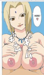 breasts brown_eyes color female human lipstick male milf naruto necklace nipples paizuri pov smile straight straight_hair tsunade uncensored