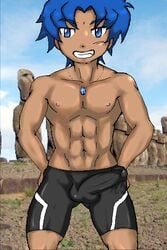 abs beyblade big_bulge big_penis blue_eyes blue_hair bulge compression_shorts erection erection_under_clothes king male male_only male_solo metal_fight_beyblade muscle muscles muscular muscular_male solo solo_male tagme tight_clothes tight_clothing tight_shorts vpl