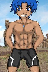 abs beyblade big_bulge big_penis blue_eyes blue_hair bulge compression_shorts erection erection_under_clothes king male male_only male_solo metal_fight_beyblade muscle muscles muscular muscular_male solo solo_male tagme tight_clothes tight_clothing tight_shorts vpl