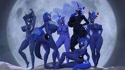 16:9 3d 6girls absurd_res anthro ass big_breasts big_butt breasts digital_media_(artwork) equid female female_only friendship_is_magic furry genitals gildedbonexfm group hand_on_thigh hi_res horn huge_breasts looking_at_viewer mammal mirror_luna moon my_little_pony my_little_pony_(idw) nightmare_moon_(mlp) nude princess_luna_(mlp) pussy rear_view square_crossover tongue tongue_out unicorn wide_hips