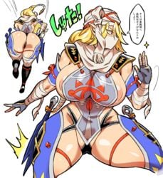 alternate_ass_size alternate_breast_size ass bikini_armor blonde_hair dat_ass doboshiru female from_behind huge_ass huge_breasts hyrule_warriors kunoichi long_hair revealing_clothes sheik skimpy_clothes the_legend_of_zelda thong white_background