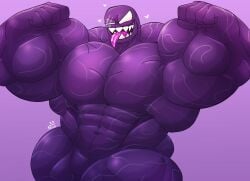 1boy 2d_nic0 abs anthro bara belly_button biceps big_pecs el_benon flexing flexing_bicep hyper hyper_muscles male male_focus male_only marvel mexican moobs muscular muscular_male pecs purple_body sharp_teeth solo symbiote tongue_out venom_(marvel) youtube_hispanic youtuber_boy