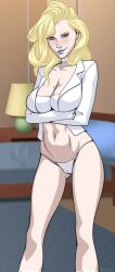 arms_crossed_under_breasts big_breasts blonde_hair blue_eyes breasts cleavage edit emma_frost female female_only marvel marvel_comics navel nipple_bulge nipples oni_(artist) rogue-like:evolution_(game) smirking smirking_at_viewer third-party_edit white_queen x-men