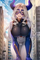 ai_generated blonde_hair curvy curvy_female curvy_figure female_focus female_only horns huge_breasts jordan53 latex_suit long_hair mount_lady my_hero_academia seductive skin_tight solo_female stable_diffusion yuu_takeyama