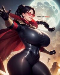 ai_generated big_breasts curvy female glasses kw0337 league_of_legends league_of_legends:_wild_rift red-tinted_eyewear riot_games stable_diffusion standing sunglasses tinted_eyewear vayne voluptuous