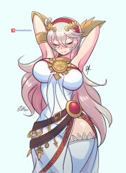 alternate_costume breasts corrin_(fire_emblem) corrin_(fire_emblem)_(female) crossover female female_only fire_emblem fire_emblem_fates kid_icarus nintendo palutena_(cosplay) raydango solo