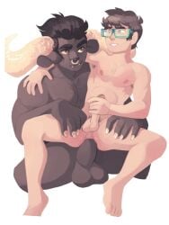 2boys anal bara big_balls big_penis dark-skinned_male handsome homestuck john_egbert male_only ms_paint_adventures muscular_male naughtypelli penis_in_ass smooth_skinned_male tavros_nitram