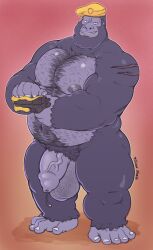 anthro ape balls belly belly_button beret big_balls big_penis body_hair chest_hair cleaning firearm flaccid_penis foreskin furry gorilla gun hairy hairy_balls hairy_chest haplorhine holding_weapon intact long_foreskin looking_at_viewer male male_only monkey monkey_boy monkey_feet musclegut muscles muscular muscular_anthro muscular_arms muscular_male nipples pecs penis pistol prehensile_feet primate pubic_hair scar solo solo_focus solo_male thick_thighs tilionmaia uncircumcised uncut unretracted_foreskin veiny_penis weapon