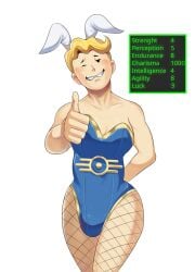 bethesda_softworks bulge bunny_ears bunnysuit crossdressing fallout femboy fishnets gameplay_mechanics gui male male_only smiling solo solo_male tagme thumbs_up vault_boy winking