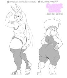 2023 2d 2girls ass big_ass big_ears carol_(ok_k.o.!_let's_be_heroes) carol_kincaid clothing cuddlecore female female_only furry huge_ass human lagomorph looking_at_viewer looking_back miruko muscular muscular_female my_hero_academia ok_k.o.!_let's_be_heroes pinup rumi_usagiyama sketch straight_hair thick thick_ass thick_legs thick_thighs wide_hips