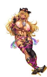 animal_print areola asian_mythology big_breasts bikini bimbo blonde_hair blush boots breasts clothing condom condom_accessories condom_belt dark-skinned_female dark_body dark_skin demon east_asian_mythology female filled_condom fingerless_gloves fishnets footwear francis_(taimanin) francis_(taimanin_asagi) ganguro gloves gyaru hair handwear huge_breasts humanoid humanoid_pointy_ears japanese_mythology legwear mythology navel nipples nude oni pink_eyes saijosatoru sexual_barrier_device solo stockings suntan swimwear taimanin_(series) tan_body tan_line tan_skin tiger_print used_condom yellow_bikini yellow_clothing yellow_swimwear yokai