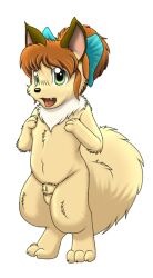 animal_genitalia anthro balls brown_eyes canid canine fox fur genitals green_eyes inuyasha kitsune_youkai male mammal sheath shippou_(inuyasha) simple_background solo tail tan_body tan_fur white_background