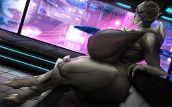 alien_girl big_ass big_breasts big_butt blue-tinted_eyewear coolmaster98 female_only large_ass large_breasts mass_effect mass_effect_andromeda solo tagme tinted_eyewear turian vetra_nyx visor