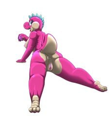 anthro anus blue_eyes condom female genitals kitsune_youkai mario_(series) multicolored_body nintendo nipples pink_body pussy sexual_barrier_device simple_background solo tan_body twilight_stormshi_(character) two_tone_body white_background yoshi