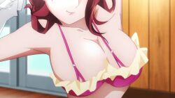 2023 2girls animated black_hair blue_eyes blush bouncing_breasts bra breast_grab breasts brown_eyes brown_hair groping houjou_kaori isekai_de_cheat_skill_wo_te_ni_shita_ore_wa_genjitsu_sekai_wo_mo_musou_suru kazama_kaede large_breasts lesbian long_hair millepensee multiple_girls official_animation official_art screencap sound undressing video yuri