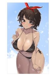 bandai_namco big_breasts bikini black_bikini blush breasts cleavage cute dark-skinned_female dark_skin hairband johwa josie_rizal looking_at_viewer teeth tekken thick_thighs