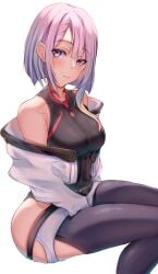 1girls alacarte big_breasts breasts cd_projekt_red clothed clothing cyberpunk:_edgerunners cyberpunk_2077 female female_only looking_at_viewer lucyna_kushinada netflix sitting solo studio_trigger tight_clothing