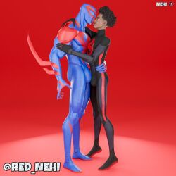 3d dark-skinned_male dark_skin flowerfang gay interracial interracial_sex male male_only marvel melanin miguel_o'hara miles_morales miles_morales_(spider-verse) red_nehi spider-man_(miles_morales) spider-man_2099 teen_boy yaoi