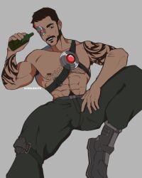 alcohol alcoholic_drink armpit_hair armpits bar bar_background bara bear bottle bottles bottles_background bulge chest_hair cybernetic_eye facial_hair flaccid hairy hairy_male happy_trail kano kano_(mortal_kombat) male male_only mortal_kombat mortal_kombat_11 mortal_kombat_x muscles muscular mutton_chops pubes scrblenuts sideburns solo solo_male