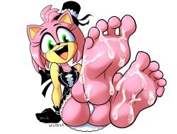 absurd_res amy_rose anthro ass barefoot bodily_fluids cum cum_on_feet eulipotyphlan feet female foot_fetish foot_focus genital_fluids goth gothic_lolita happy hedgehog hi_res lolita_(fashion) looking_at_viewer mammal sega soles solo sonic_(series) sonic_the_hedgehog_(series) toes upskirt wigmania