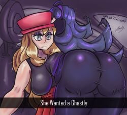 2girls ass ass_focus ass_up big_ass big_breasts big_butt boots female female_only from_behind he_wants_to_order hex_maniac huge_ass large_ass lavtheghost meme pokemon pokemon_xy serena_(pokemon) serena_(pokemon_games) she_wants_to_order thick_ass thick_legs thick_thighs tired tired_eyes