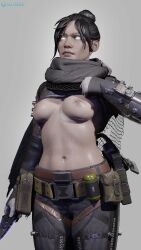 3d 3ddeed annoyed annoyed_expression apex_legends blender_(software) blender_eevee frown glowing_eyes looking_at_viewer shaved_pussy showing_breasts simple_background solo solo_female wraith_(apex_legends)