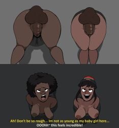 2girls afro anus beanie big_breasts black_eyes black_hair black_milf blush cellulite dark-skinned_female dark-skinned_male female freckles hanging_breasts happy_sex hellonearthiii looking_pleasured maybe_tomorrow_(webcomic) milf mole_on_ass mother_and_daughter multiple_girls nude oyakodon_(sex) partial_male pubic_hair sagging_breasts skyla's_mom skyla_cruz stuck_in_wall thick_thighs through_wall vagina vaginal vaginal_penetration vaginal_sex wide_hips