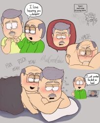 anal anal_sex avidgreengoblin blowjob blush boyfriends cum cum_in_mouth cum_on_face gay gay_blowjob gay_sex grabbing_head grabbing_leg mr_garrison rick_(south_park) south_park tagme tearing_up text text_bubble toony yaoi