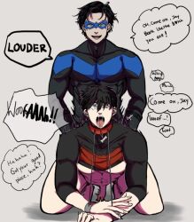 2boys ahe_gao anal anal_sex arms_restrained barking batman_(series) bottomless collar dc dc_comics degradation dehumanization dick_grayson dogplay dominant_male gay gay_domination gay_sex gyuhi human humiliation jason_todd male male/male male_only male_penetrating_male nightwing petplay red_hood_(dc) submissive_male yaoi