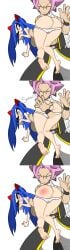 blue_hair blush blush_lines brown_eyes chrisplix clothed comic eyes_rolling_back fairy_tail hair_ornament long_hair naked naked_female narrowed_eyes natsu_dragneel panties pink_hair pleasure_face pussy_juice red_skin slap_mark slapping_ass slapping_butt spanking spiky_hair sweat sweating tagme text text_bubble thick_thighs twintails wendy_marvell young