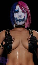 1girls 3d 3d_(artwork) asian asian_female asuka_(wwe_diva) based_purple blender blender_(software) breasts clown clown_girl clown_makeup exposed_breasts facepaint female highres looking_at_viewer nipples no_bra painted_face smirk solo topless wrestler wrestling wwe wwe_2k wwe_2k23 wwe_diva