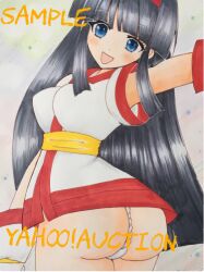 1girls ainu_clothes ass big_ass big_breasts black_hair blue_eyes blush busty female female_only fingerless_gloves fundoshi hair_ribbon large_breasts legs long_hair looking_at_viewer looking_back nakoruru no_panties sample samurai_shodown smile snk solo thighs traditional_media_(artwork) voluptuous watermark