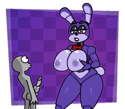 2023 animatronic anthro areola big_breasts black_lipstick bonnie_(fnaf) bow_tie breast_grab breasts checkered_background cotton_tail crushtrap digital_media_(artwork) duo eyebrows female five_nights_at_freddy's genitals hand_on_breast holding_breast huge_breasts human lagomorph leporid machine male male/female mammal masturbation nipples nude pattern_background penis pink_eyes purple_areola purple_background purple_body purple_nipples rabbit robot rule_63 scottgames simple_background smooth_skin thick_eyebrows white_background