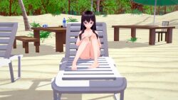 1girls 3d anus areolae barefoot beach beach_chair book breasts chair completely_nude completely_nude_female doki_doki_literature_club female female_only full_body koikatsu long_hair naked naked_female nipples nude nude_female on_back public public_nudity pussy quarantine69 reading reading_book relaxing solo solo_female yuri_(doki_doki_literature_club)